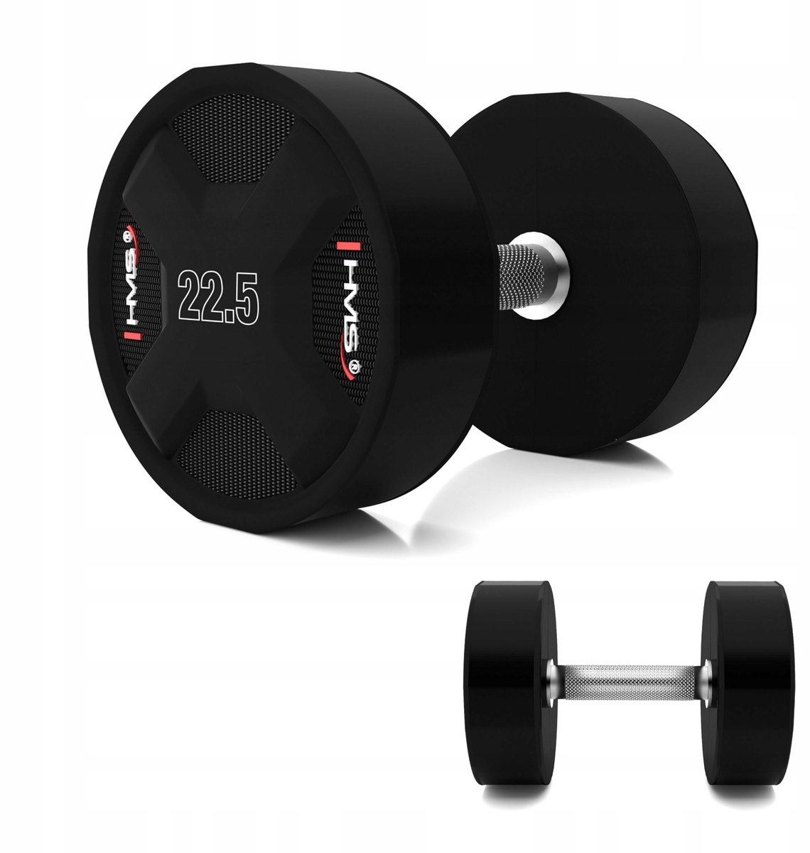 Hantel HPC 22,5 kg, PU, met gekartelde grip, voor krachttraining