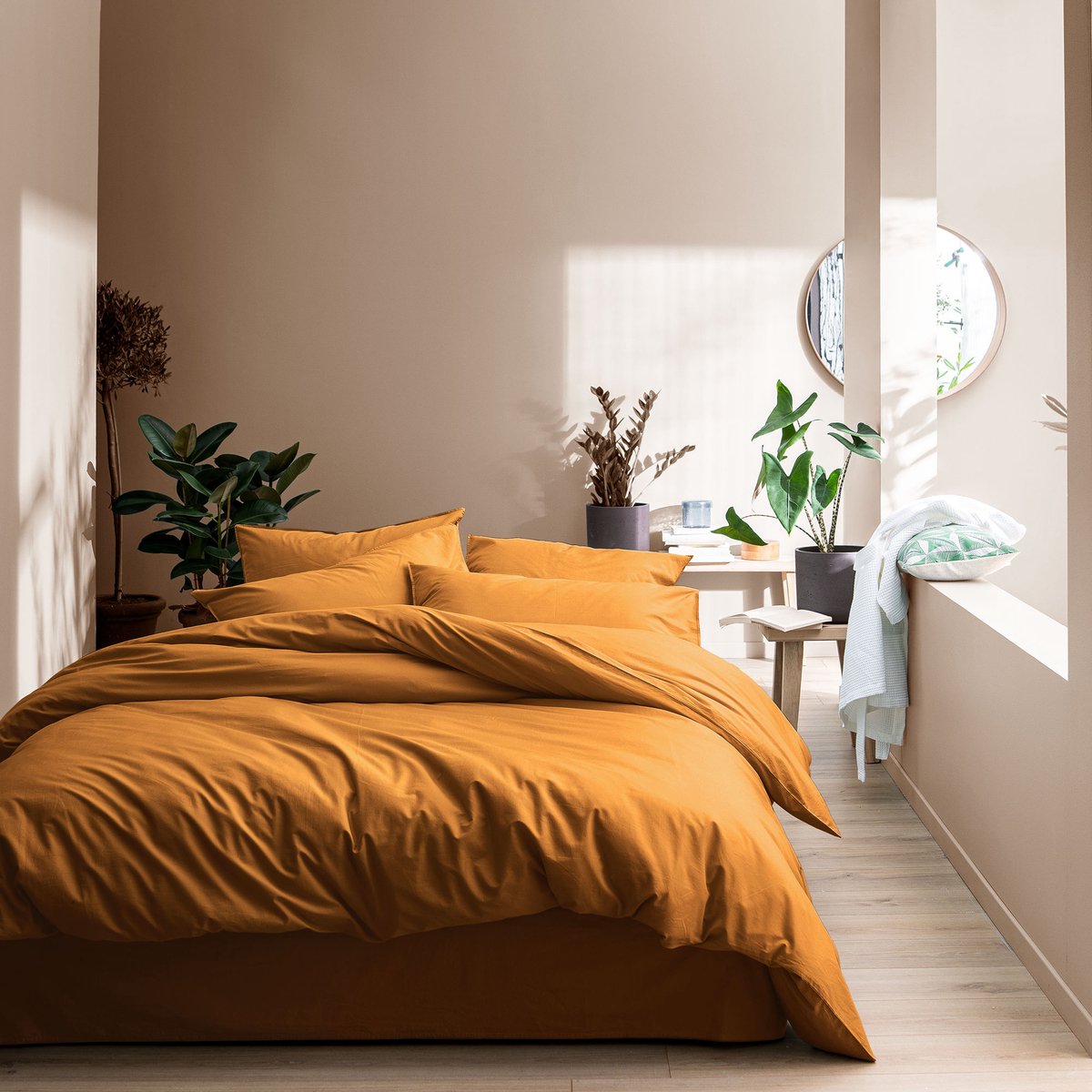 Matt & Rose Dekbedovertrek Caramel - 240 x 220 + 2x 65 x 65 cm - Gewassen katoen