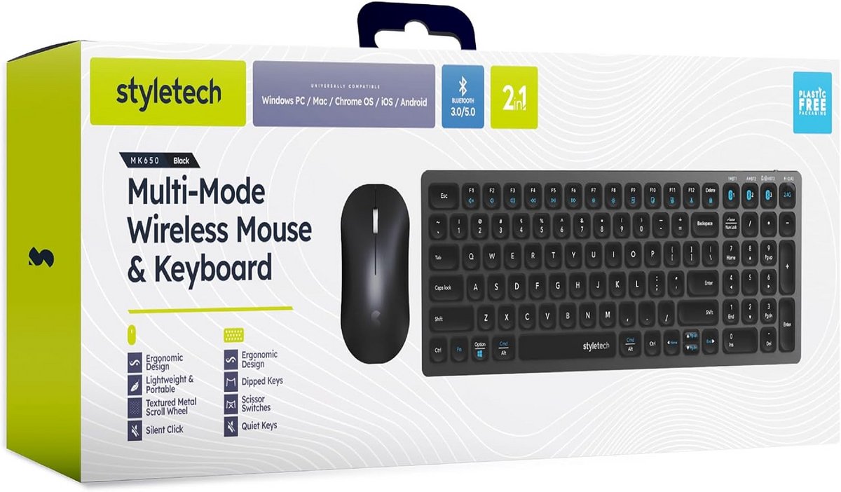 Stille Draadloze Muis en Toetsenbord Set voor PC en Mac met Multi-Modus Connectiviteit