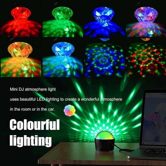 Discoball, met afstandsbediening, geluidsgestuurd, draagbaar, voor buiten en binnen, usb-stekker, dj-verlichting, partygadget, discolight, stroboscooplamp voor podium als partyverlichting