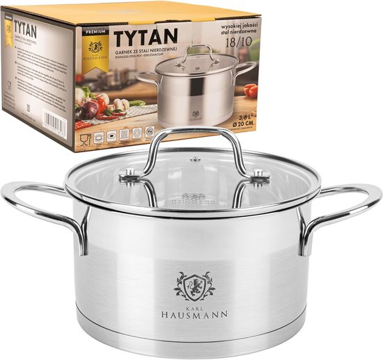 KARL HAUSMANN RVS Kookpan 18/10 met Deksel - 6.1L - 24 cm - Roestvrij Stalen Pan voor Inductie, Gas en Keramisch - Duurzame Kookpan met Dikke Bodem