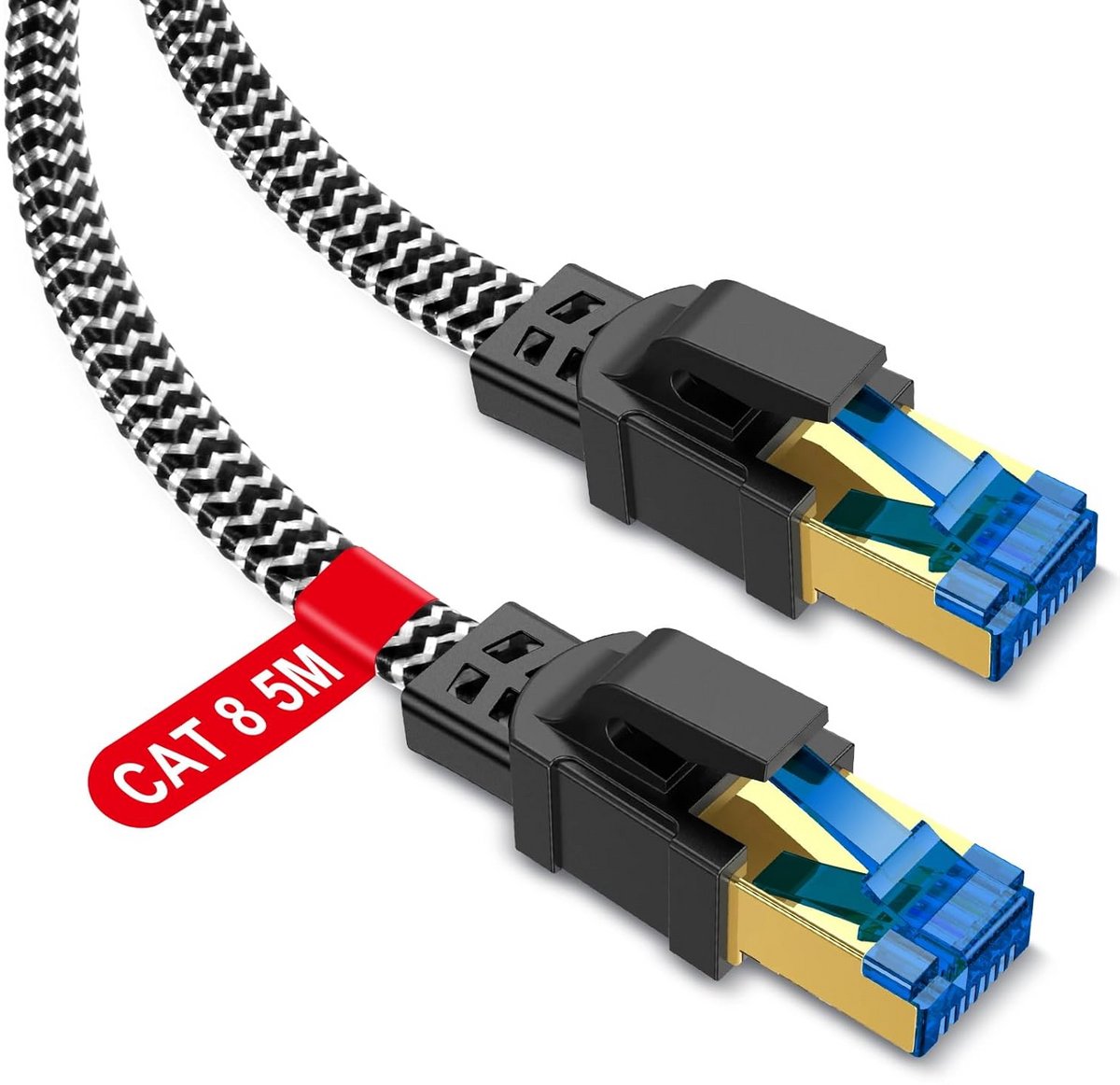 5m Platte CAT8 Ethernet Kabel 40 Gbps - Snelle Nylon Gevlochten Netwerkkabel RJ45 voor Router, PC en TV