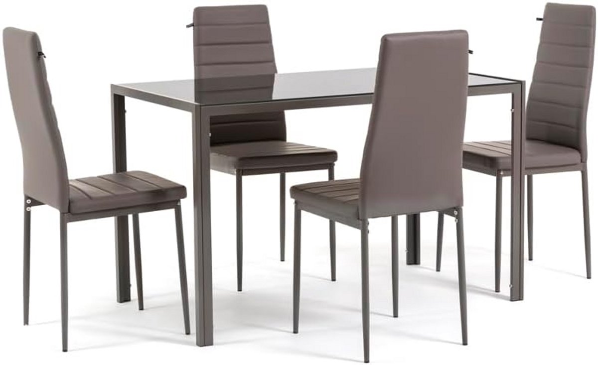 Complete Eetkamerset: Rechthoekige Eettafel met 4 Gestoffeerde Eetkamerstoelen met Hoge Ru