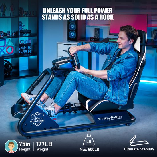 Racestoel, Simulator Cockpit, SIM Racing Cockpit, racesimulator stuurwielstandaard met luidsprekers, stuurwiel en pedaalsteun, Wit van Vevor — afbeelding 2