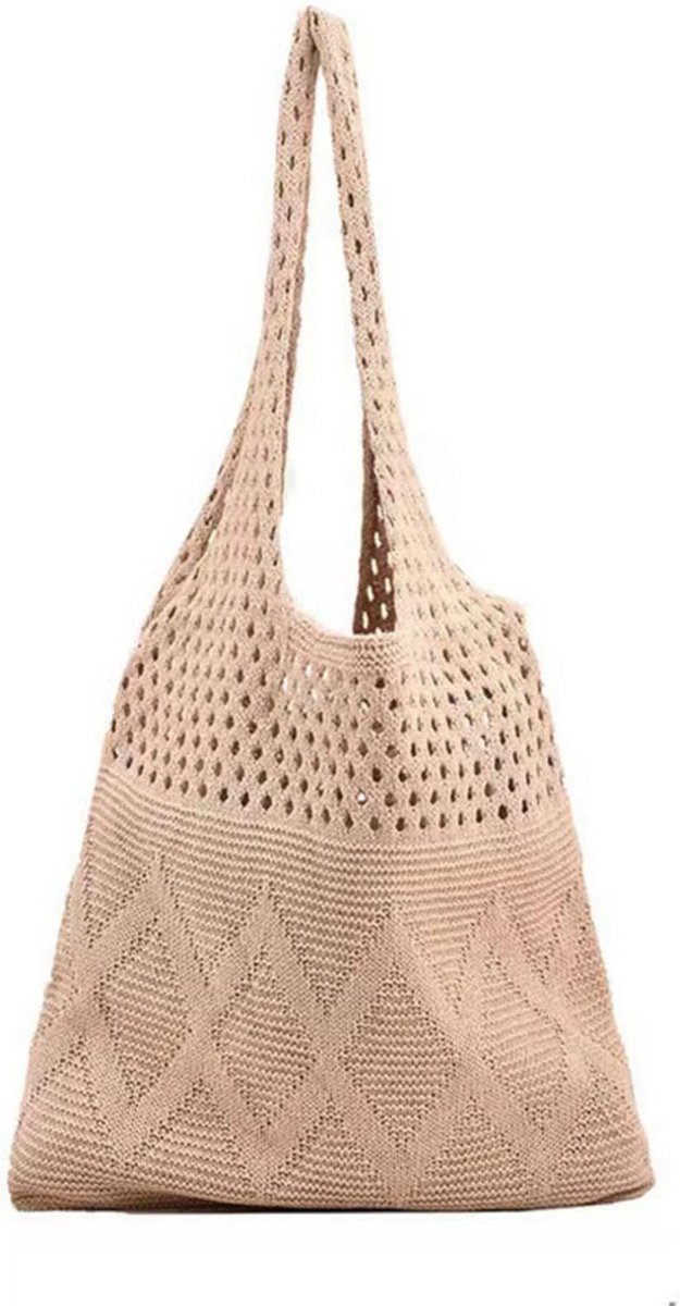 Grote Gehaakte Shopper Tas - Boho Strandtas met Handvat en Schouderband