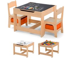 Kindertafel met stoeltjes – Kindertafel – Met 2 stoelen - Speeltafel – Met opbergruimte – Krijtbord/Whiteboard - 3 tot 7 jaar – Hout
