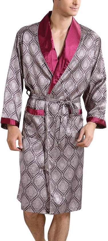 DOSLAVIDA Japanse kimono, voor heren, pak met jasje en broek, in Chinese stijl bedrukt, met een open voorkant, driekwart mouwen, set met top en short, L