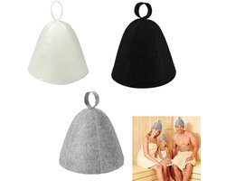 3 -Stukds Sauna Muts –Sauna Caps - Saunahoed -Saunamuts - Unisex - Stoommuts - Vilt - Beschermt het haar - Geschikt voor saunabaden - Verkrijgbaar -grijs, wit en zwart