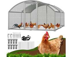 Verzinkte Kippenren 3×4×2 m - Sterk Stalen Buitenhok - Met PVC Gecoat Gaas & Veiligheidsslot - Voor Kippen, Konijnen en Andere Kleine Dieren - Met Waterdicht Zonnescherm