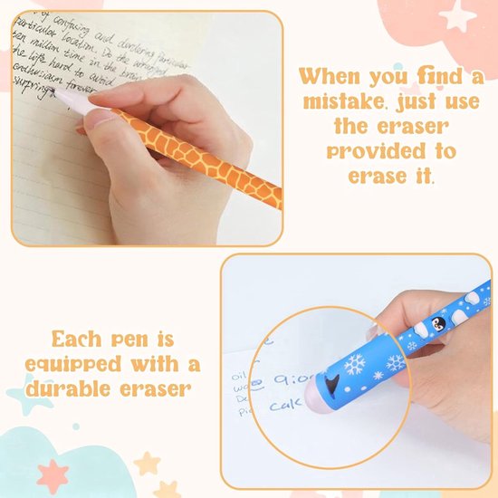 Namajunas - Uitwisbare pennen 8 kleuren - Gelpennen met siliconen etui - Katten Pennenzak - 0,6 mm Cartoon Patroon Dierenpen voor Schoolspullen van Kinderen of Kantoorbenodigdheden voor Volwassenen - Cadeauset