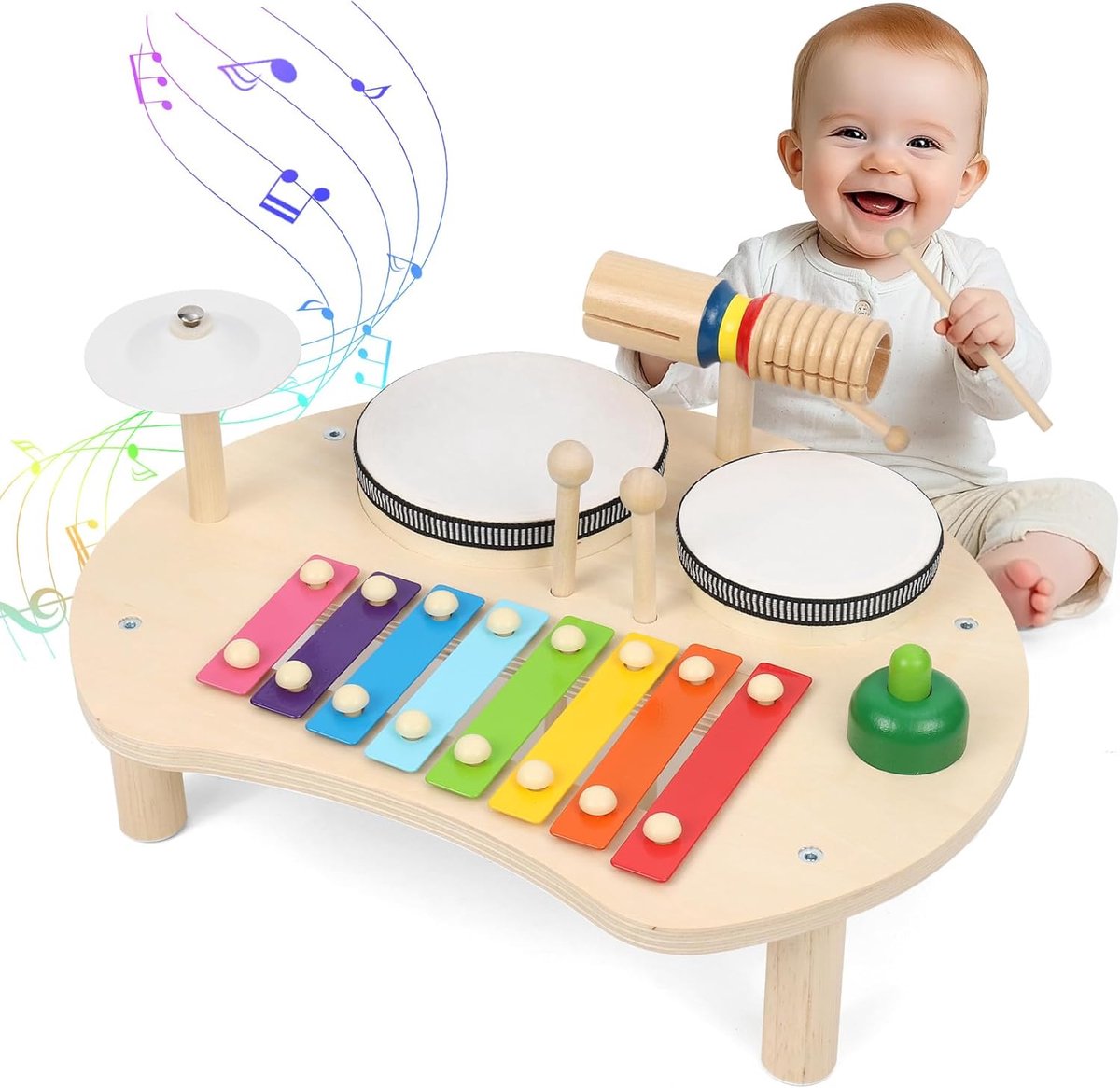 Muziekinstrument - Kinder Muziekset - Van Hout & Met Xylofoon - Veilig Met Afgeronde Hoeken - Voor Peuters 1-3 Jaar - Voor Thuis & Peuterspeelzaal