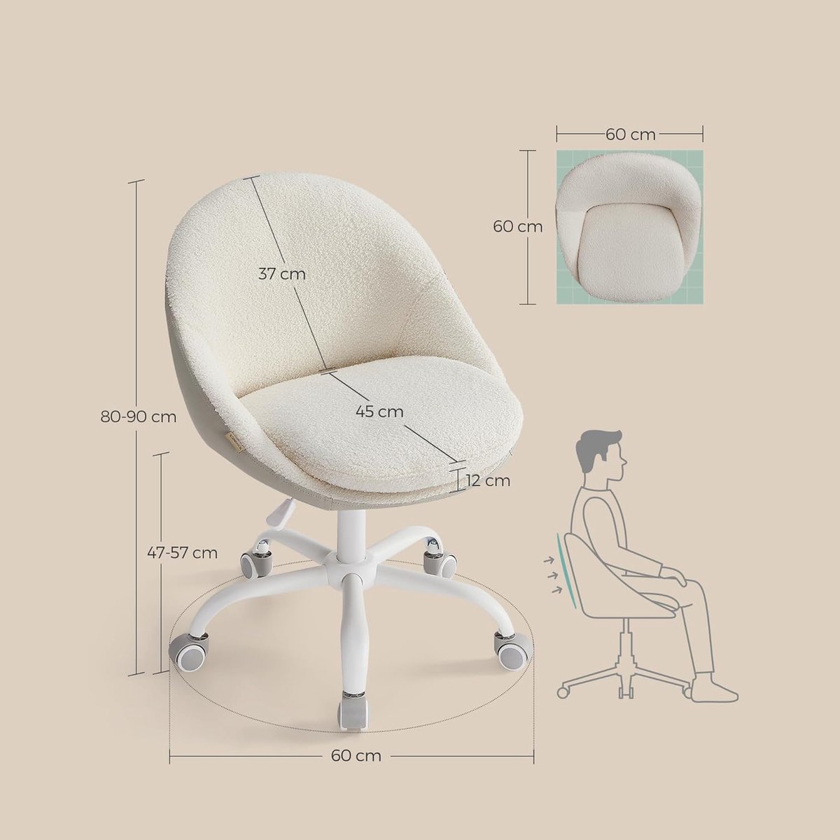 Bureaustoel, loungestoel, make-upstoel met verstelbare - afbeelding 3