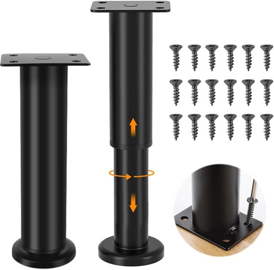 thumbnail: Set Van 8 Stuks) In Hoogte Verstelbare Meubelpoten Rond, Materiaal: Kunststof, Aluminium. Schroeven Inbegrepen (8, 10 Cm Hoogte