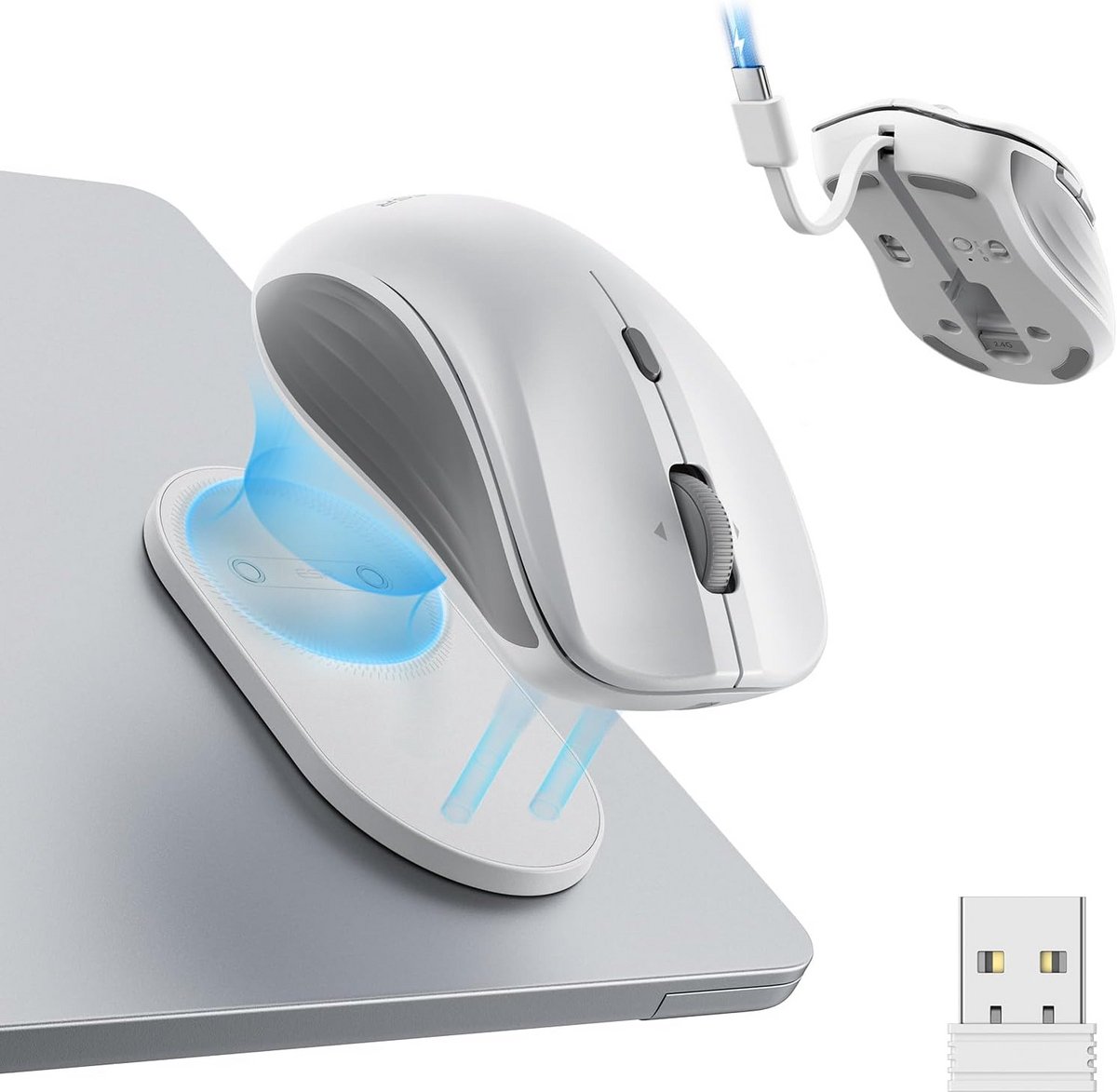 Draadloze Oplaadbare Muis met Bluetooth en 2.4GHz Connectiviteit, Ergonomisch