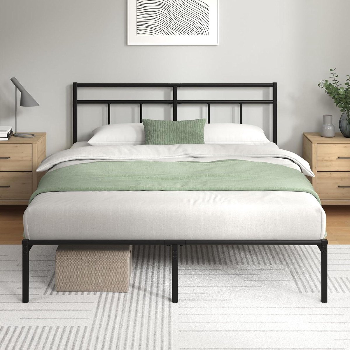 Provento Modern metalen bed 140x200 cm - Zwart design bedframe - Ruimtebesparend - Lattenbodem - Comfortabel slaapmeubel