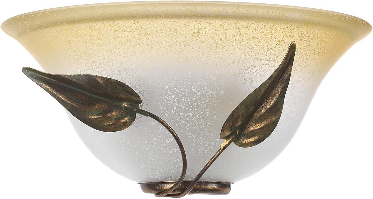 Elegante Wandlamp met Ivoor en Amber Glas, Bruin/Gouden Frame