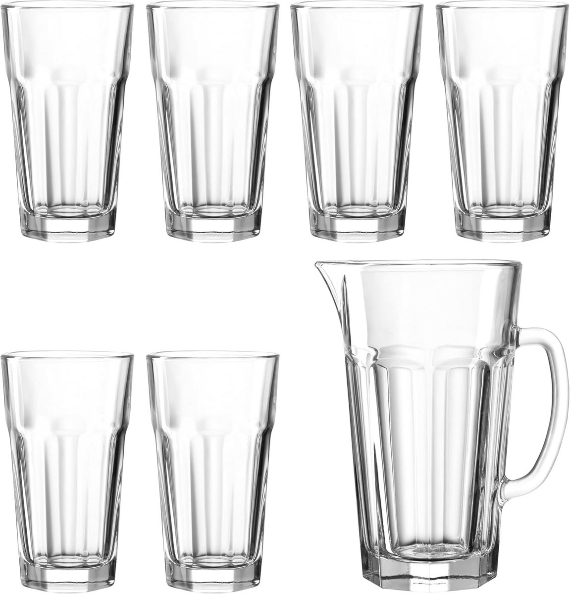 Set van 7 Vaatwasserbestendige Waterglazen en Glazen Kan van 340ml en 1500ml