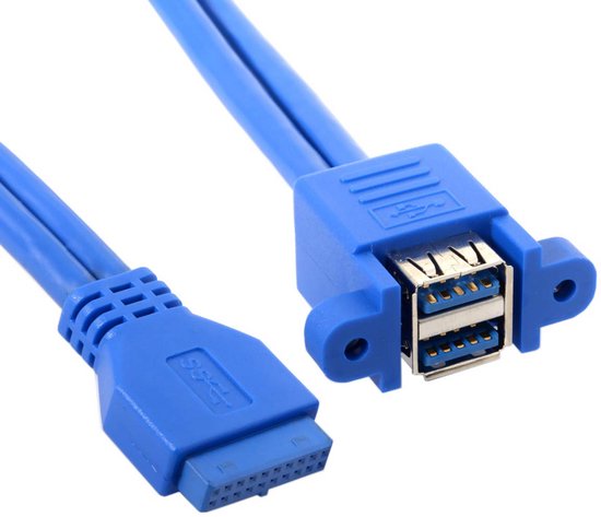 USB 3.0 Vrouwelijke 20Pin Header Kabel met Dubbele Havens - 50 cm | bol