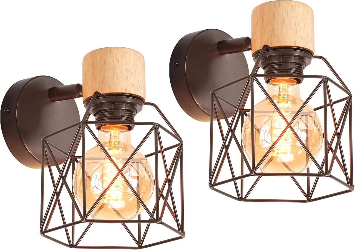 Set van 2 Industriële Wandlampen met Kooi-Design - Vintage Decoratie voor Binnenverlichting