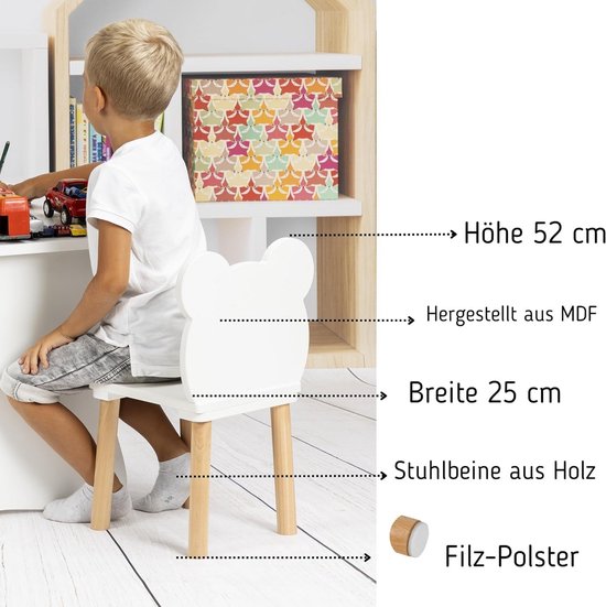 Houten Kinderstoel voor Peuters - Ideaal Meubel voor Kinderen van 2-7 Jaar - Roze Met Beer Ontwerp — afbeelding 4