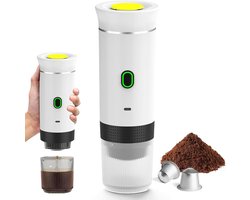 Draadloze Draagbare Espresso Machine - 3-in-1 Oplaadbare Koffiemaker voor Capsules en Poeder - 7500mAh - Geschikt voor Reis, Camping, Auto en Kantoor - Wit