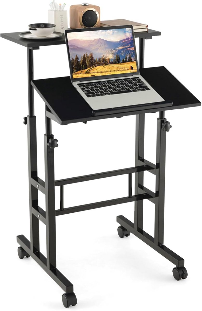 Hoogte verstelbare mobiele laptoptafel met wieltjes voor thuis en kantoor