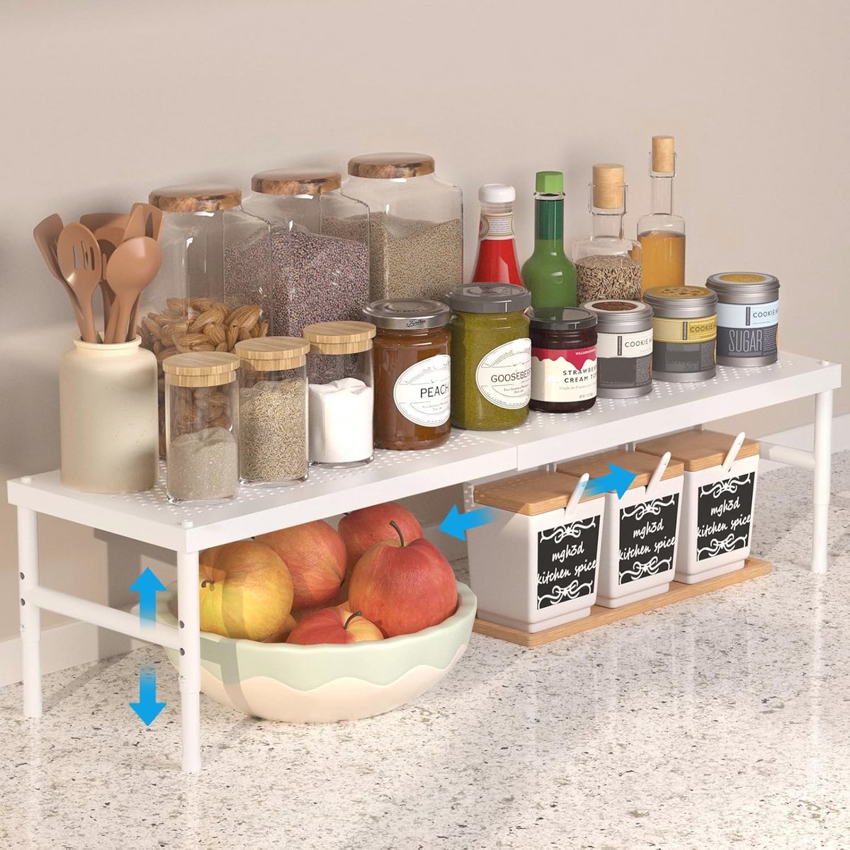 Uitbreidbaar Keukenrek - Verstelbaar en Stapelbaar Organizer voor Keuken en Eetkamer