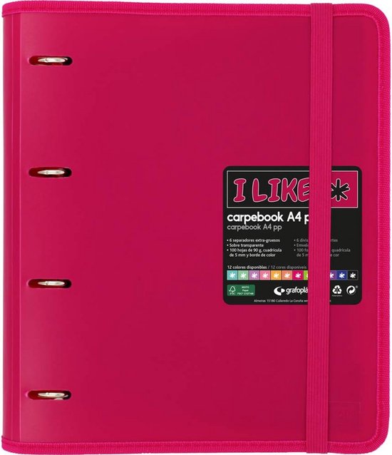 Grafoplas A5 Ringmap – Unqual Minimal Collectie, Polyfoam, Roze, Met 4 Ringen, Elastische Sluiting, Incl. Navulbladen En Tabbladen