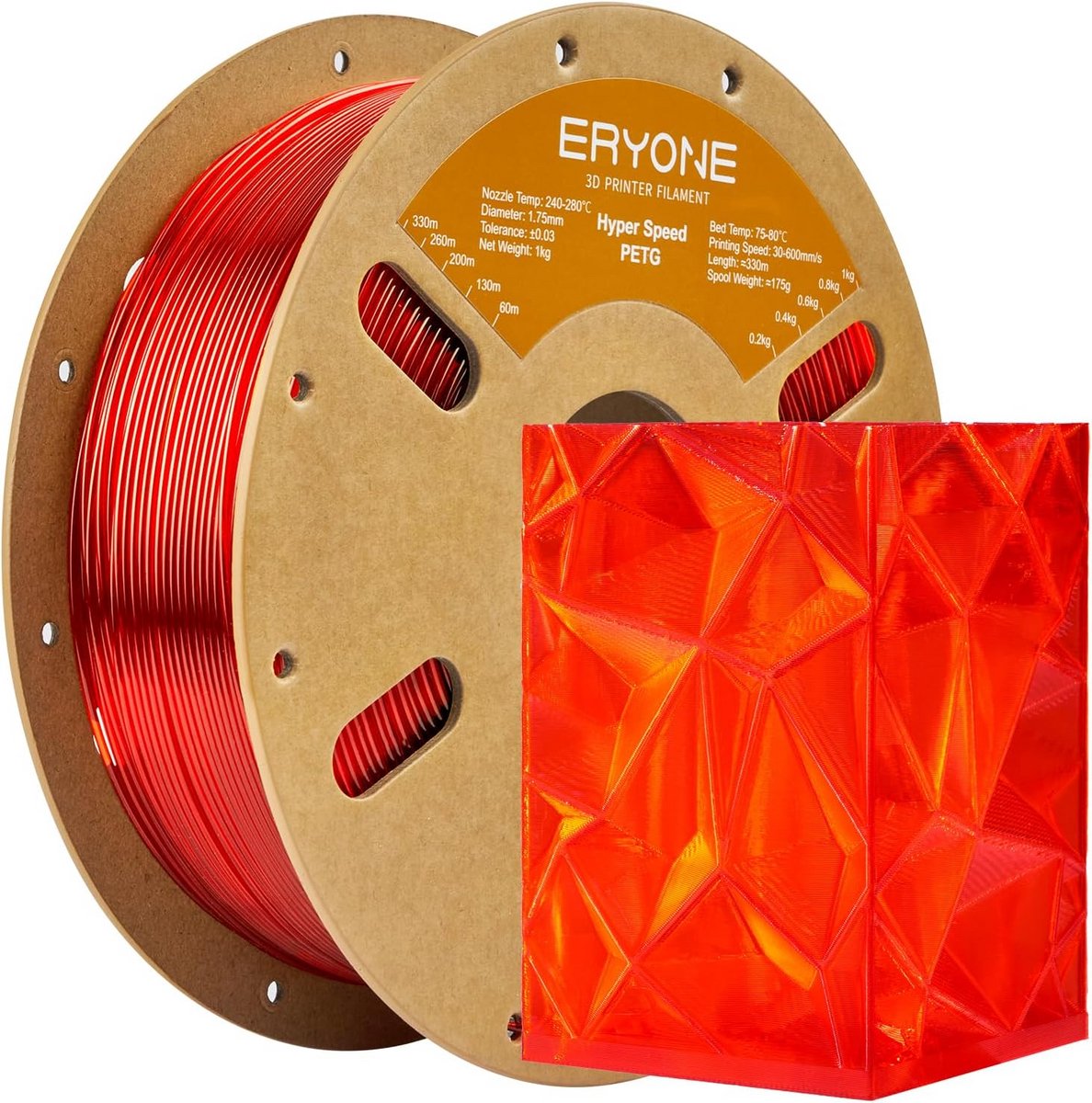 PETG Filament 1.75mm voor 3D Printer, Transparant Rood, 1KG