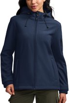 BUBW Dames Outdoorjas - Outdoorjassen - Outdoor Jas Dames Waterdicht & Ademend - Warme Fleece Voering - Winddicht - Donkere Nachtblauw - Maat L