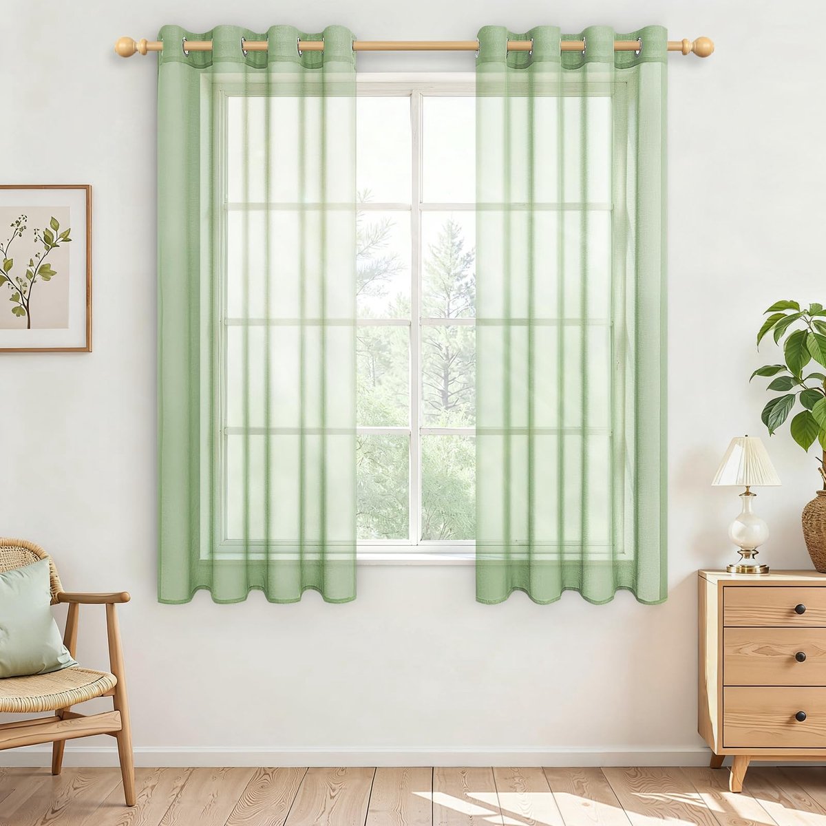 Unyqoos Moderne saliegroene semi-transparante gordijnen set voor slaapkamer