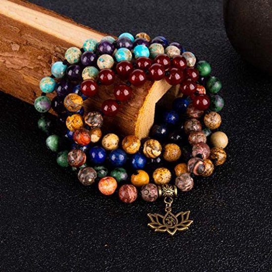 Mala Kralen Armband 7 Chakra 108 Handgeknoopte Gebedsketting voor Yoga en Meditatie — afbeelding 5