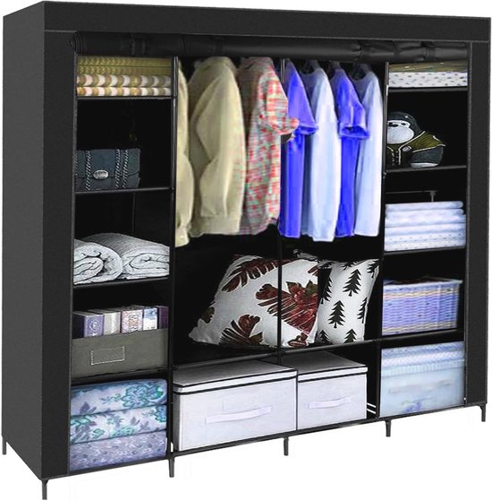HOMCOM Stoffenkast, Kledingkast Met Kledingstangen, 8 Niveaus Opvouwbare Kast Garderobe Voor Slaapkamer Gang Vliesstof Beige 125 X 43 162 5 Cm 660293675