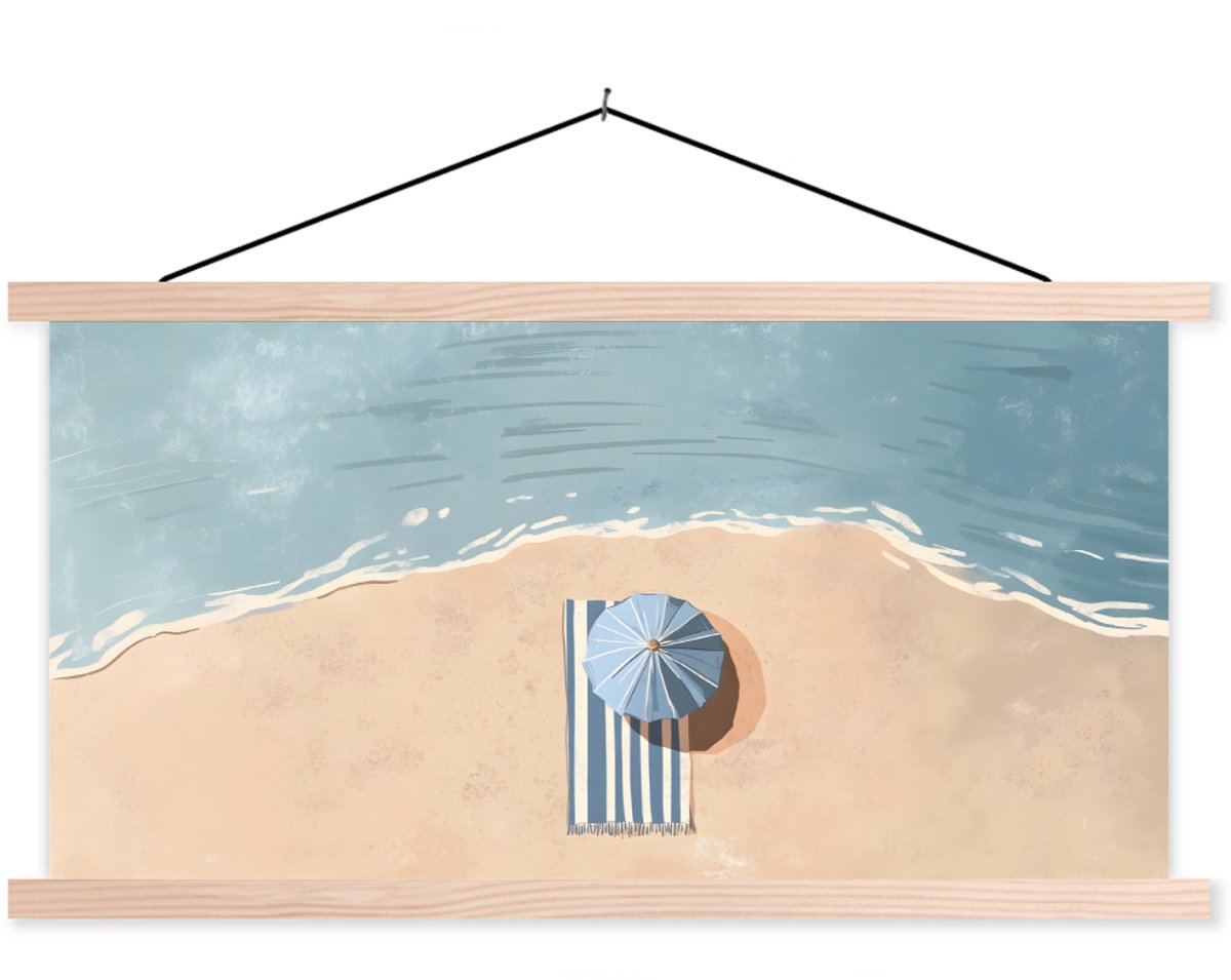 Posterhanger incl. Poster 60x30 cm - Schoolplaat - Strandlaken - Strepen - Parasol - Stran