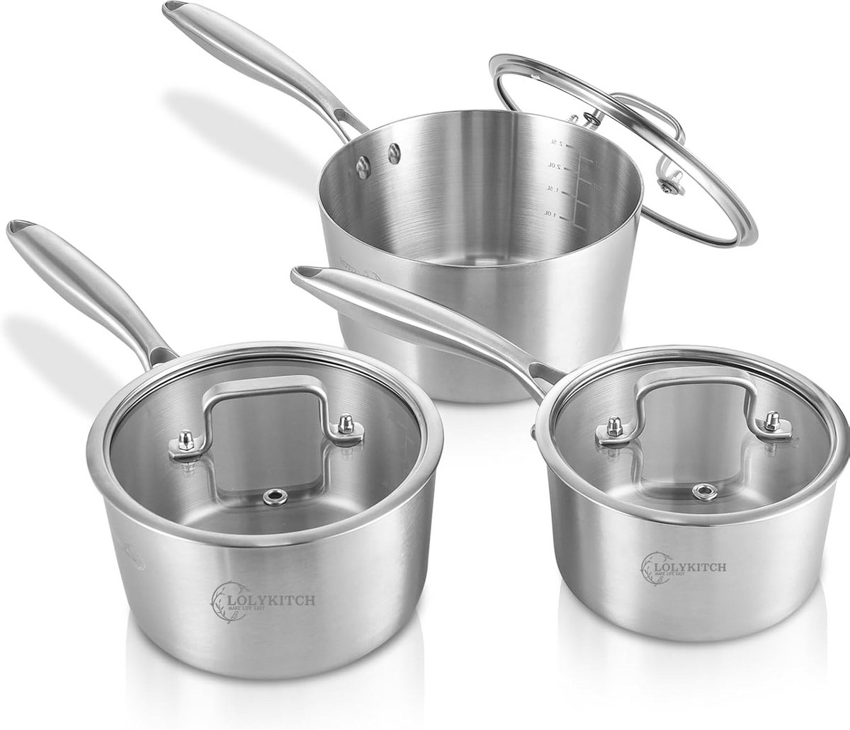 Roestvrijstalen Steelpan Set van 3 - Inclusief Deksel - Geschikt voor Inductie