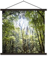 Posterhanger incl. Poster 60x60 cm - Schoolplaat - De zon schijnt door een opening in het Regenwoud in Thailand - Textielposter - Zwarte latten