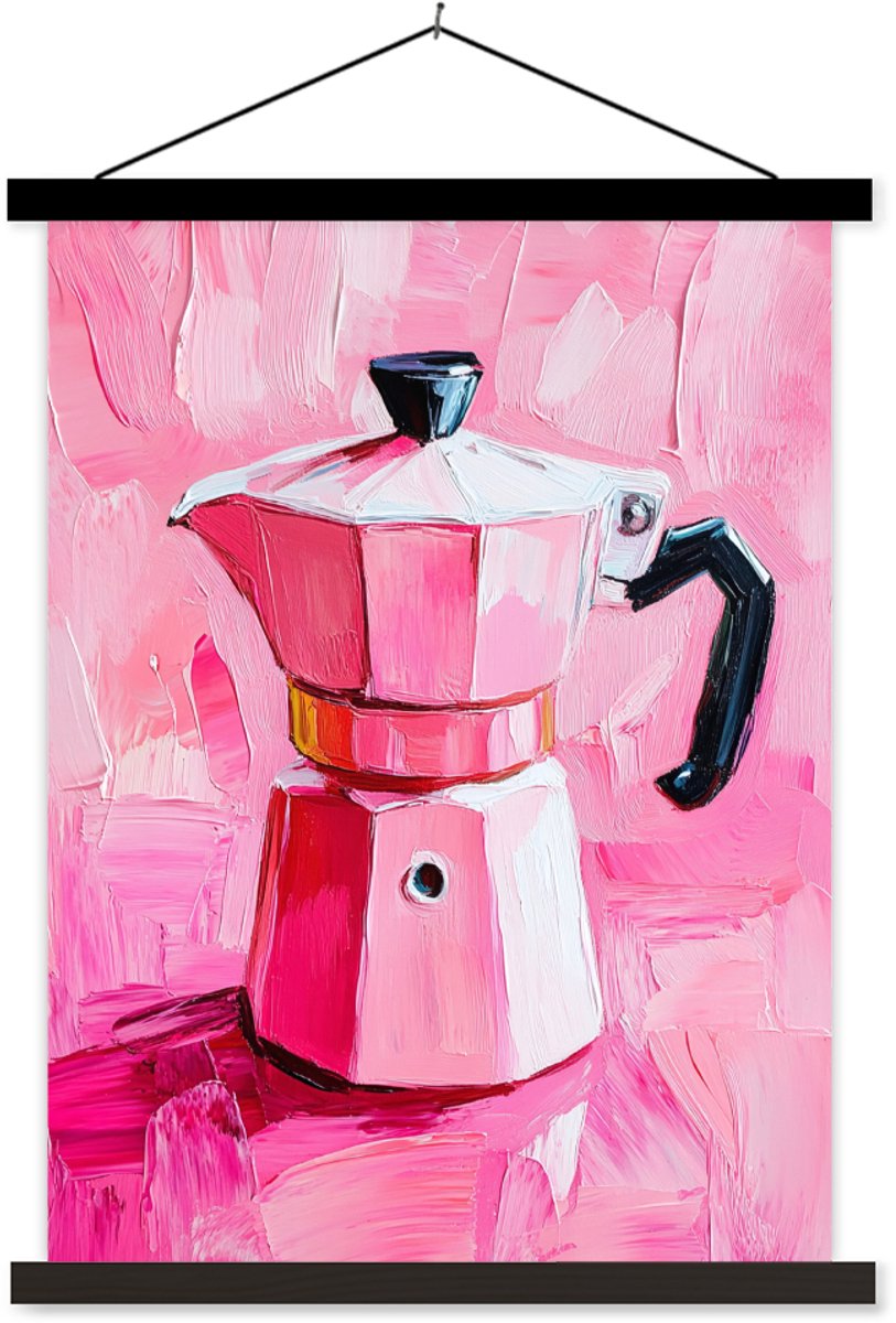 Posterhanger incl. Poster 120x160 cm - Schoolplaat - Roze - Verf - Coffee - Textielposter 