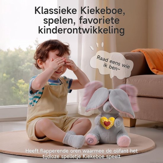 Interactieve Olifant Knuffeldier met Kiekeboe Functie - Elektrisch Pluche Speelgoed voor Baby's en Kinderen van Merkloos — afbeelding 3