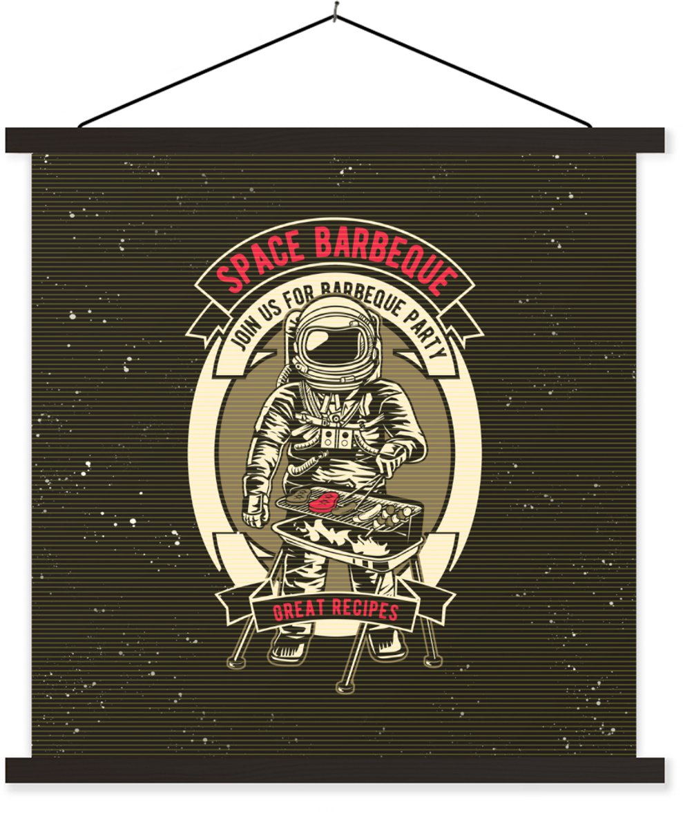 Posterhanger incl. Poster 120x120 cm - Schoolplaat - Vintage - Astronaut - BBQ - Textielpo