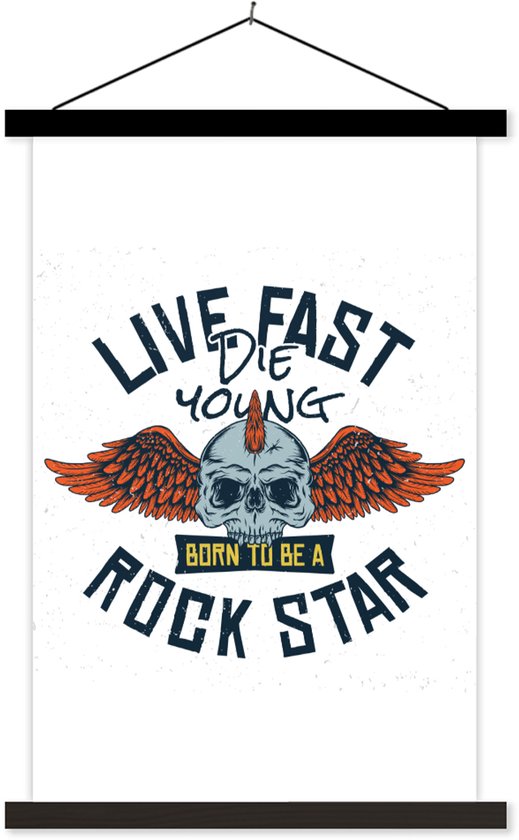 Porte-affiche avec affiche - Affiche scolaire - Vintage - Proverbes - Citations - 'Live fast die young, born to be a rock star' - 60x90 cm - Lattes noires