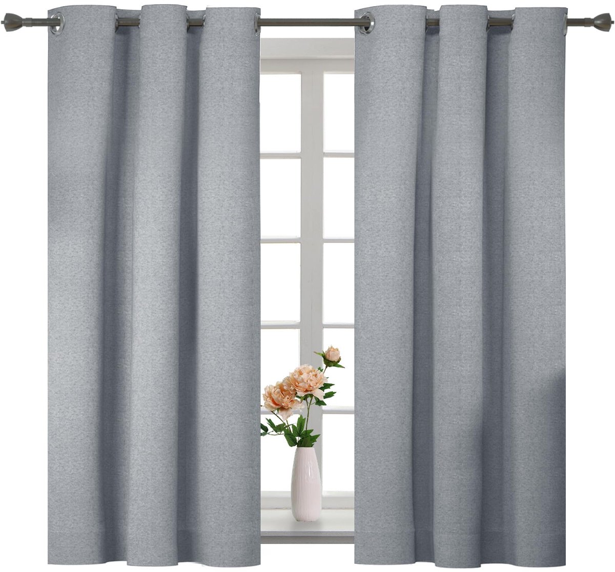 Unyqoos Set van 2 luxe verduisteringsgordijnen met thermische isolatie en geluidsreductie 117 x 137 cm lichtgrijs