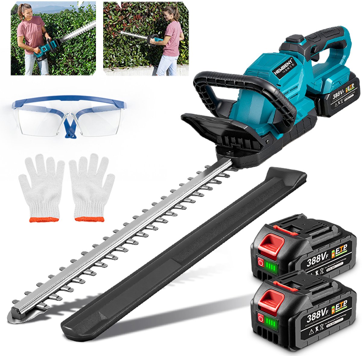 NewBeny Accu Heggenschaar - 53cm Bladlengte - lemmet met dubbele werking - Snijhoek 180° - Elektrische Heggenschaar - met 2x Accu's