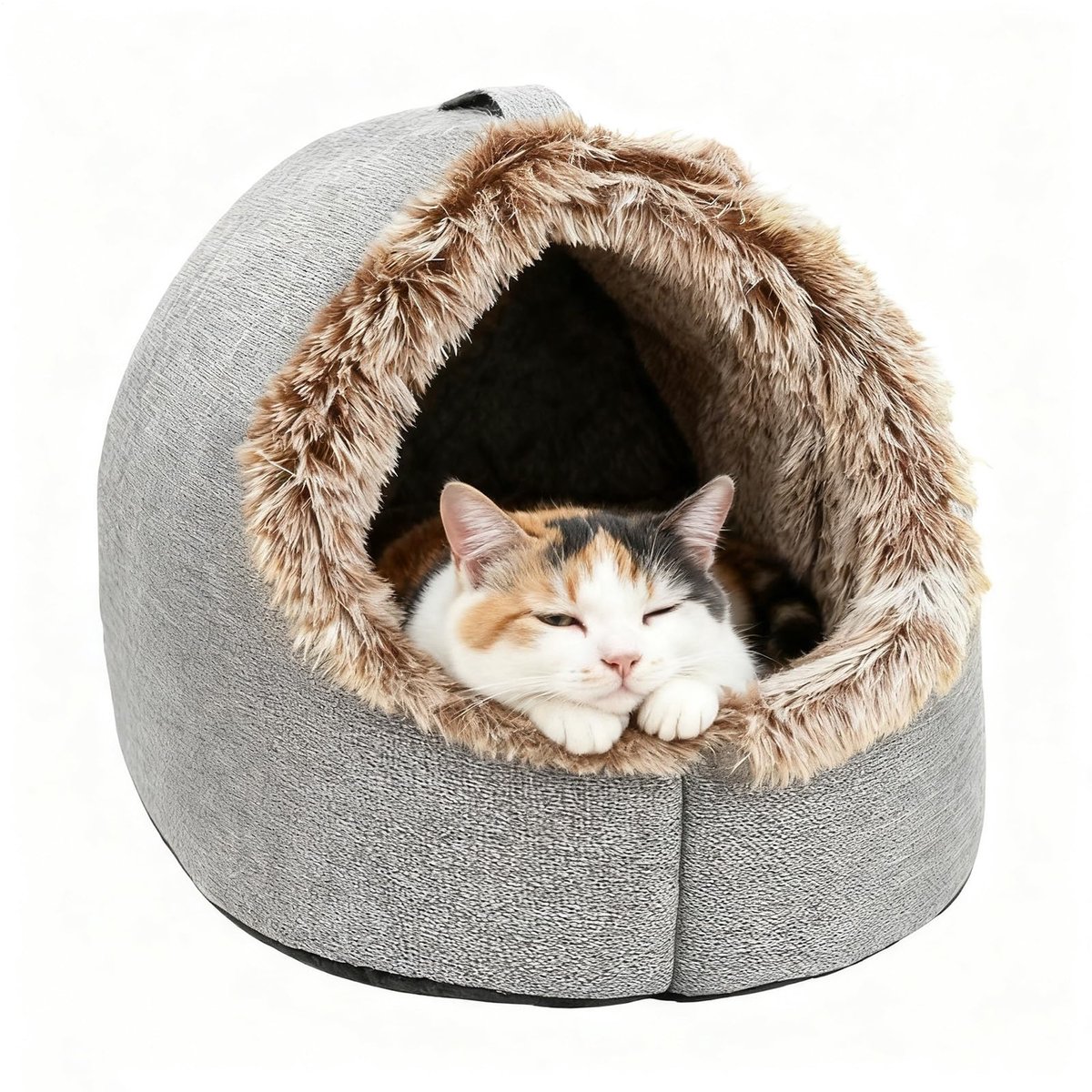 Kattenhuis Voor Buiten, Winterbestendig Kattenbed, Waterdicht, Opvouwbaar Kattenbed/Kattengrot, Weerbestendige Kattengrot, Dierenhuis Met Pluche Kussen, Wasbare Kattentent Voor Kleine En Middelgrote Huisdieren, 40x33x30cm - Grijsbruin