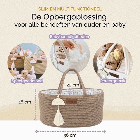 Yunioo Commodemandje en Luiertas - Luiermand voor Baby Kamer - Luier Mand Organizer - Opbergmand kinderkamer - Speelgoedmand - Bruin