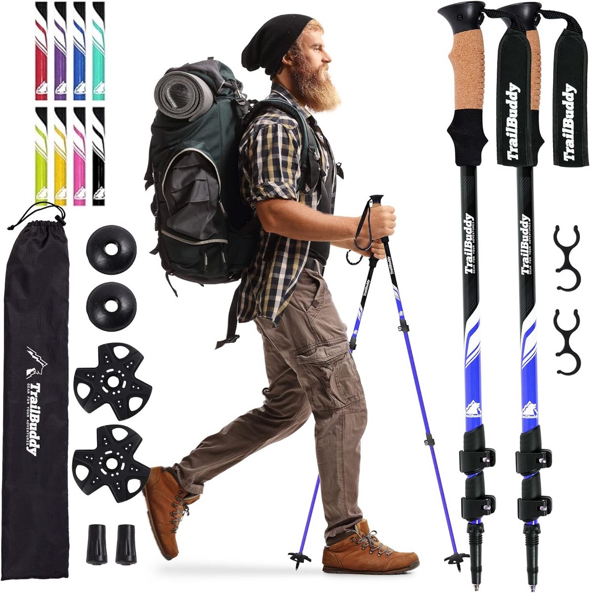 Trekkingstokken Set van 2 Lichtgewicht Verstelbare Wandelstokken voor Backpacken en Kamperen