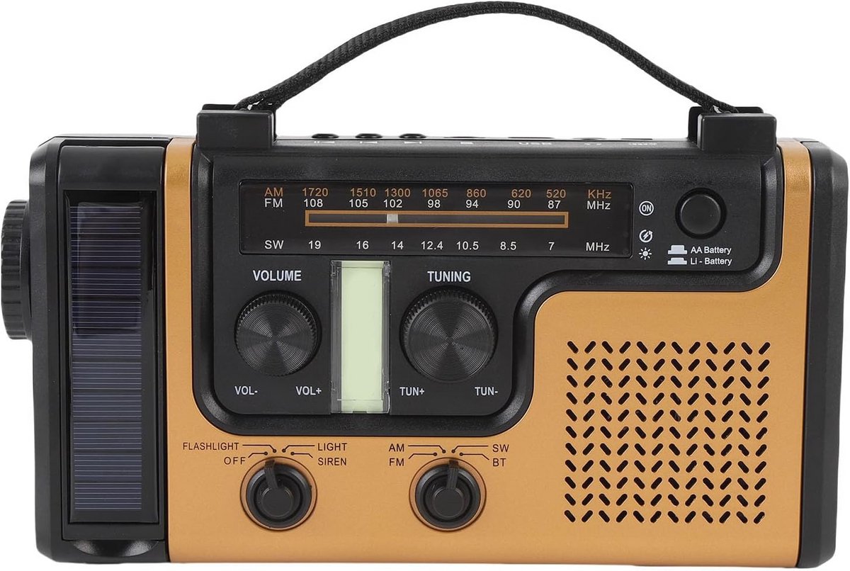 Draagbare Noodradio op Zonne-energie met Handkruk en Mobiele Oplader - AM/FM/SW