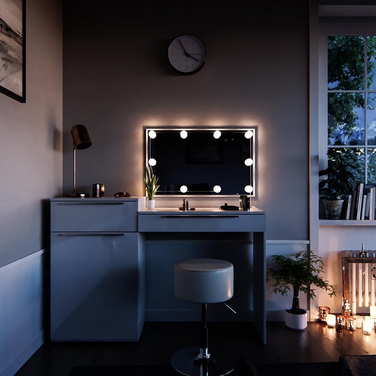 Make-up tafelset met kruk en LED verlichting - 135 cm