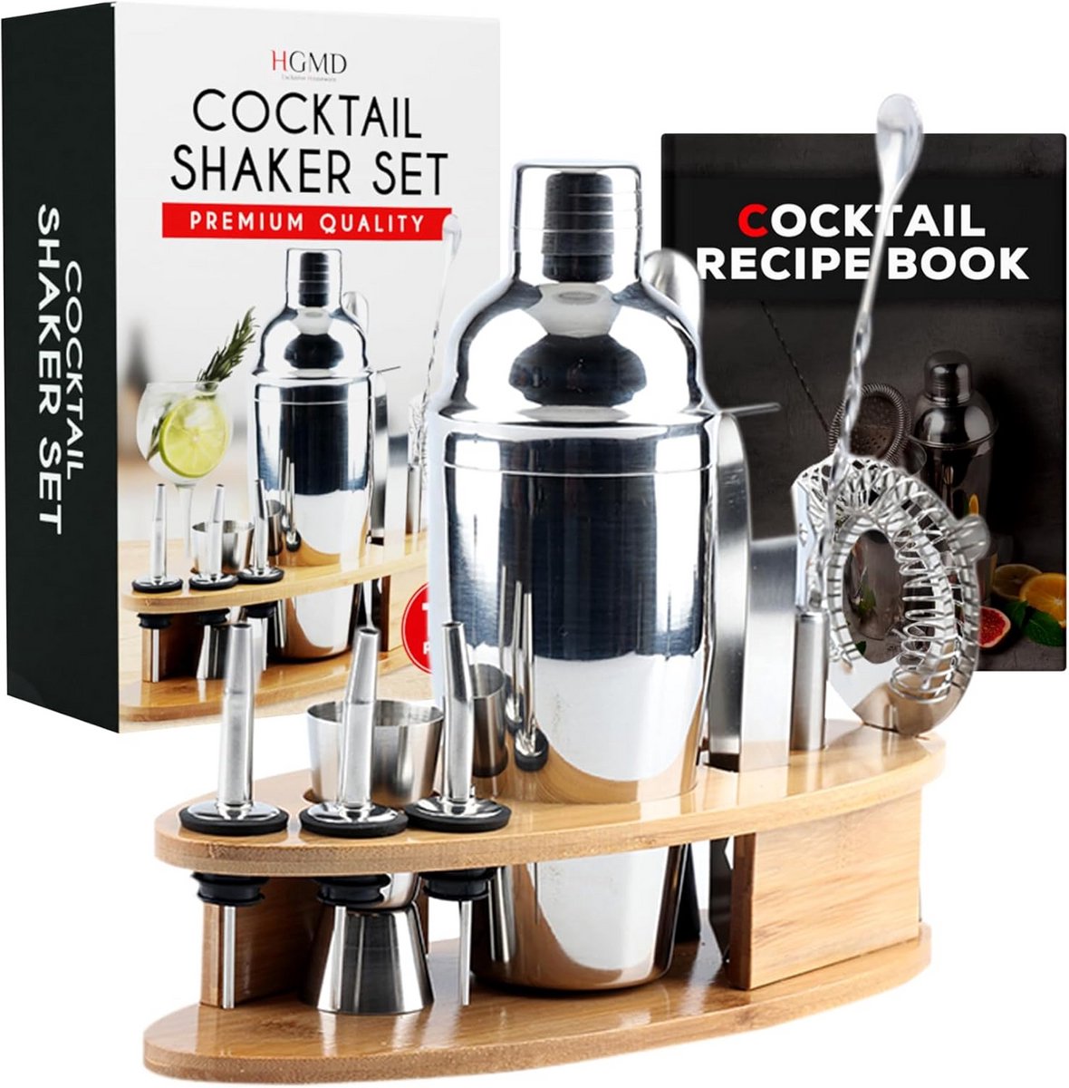 Uitgebreide Cocktail Set - 18 Delig - Inclusief Shaker (750 ml) en Receptenboekje