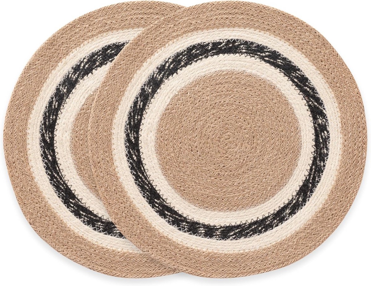 Handgemaakte Jute Placemat Set - Rond - Natuurlijk - 38 x 38 cm - 2 Stuks
