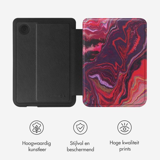 Selencia E-reader Hoesje - Geschikt voor Kobo Clara BW, Kobo Clara Colour - Vivid bookcase - Marble Purple van Merkloos — afbeelding 3